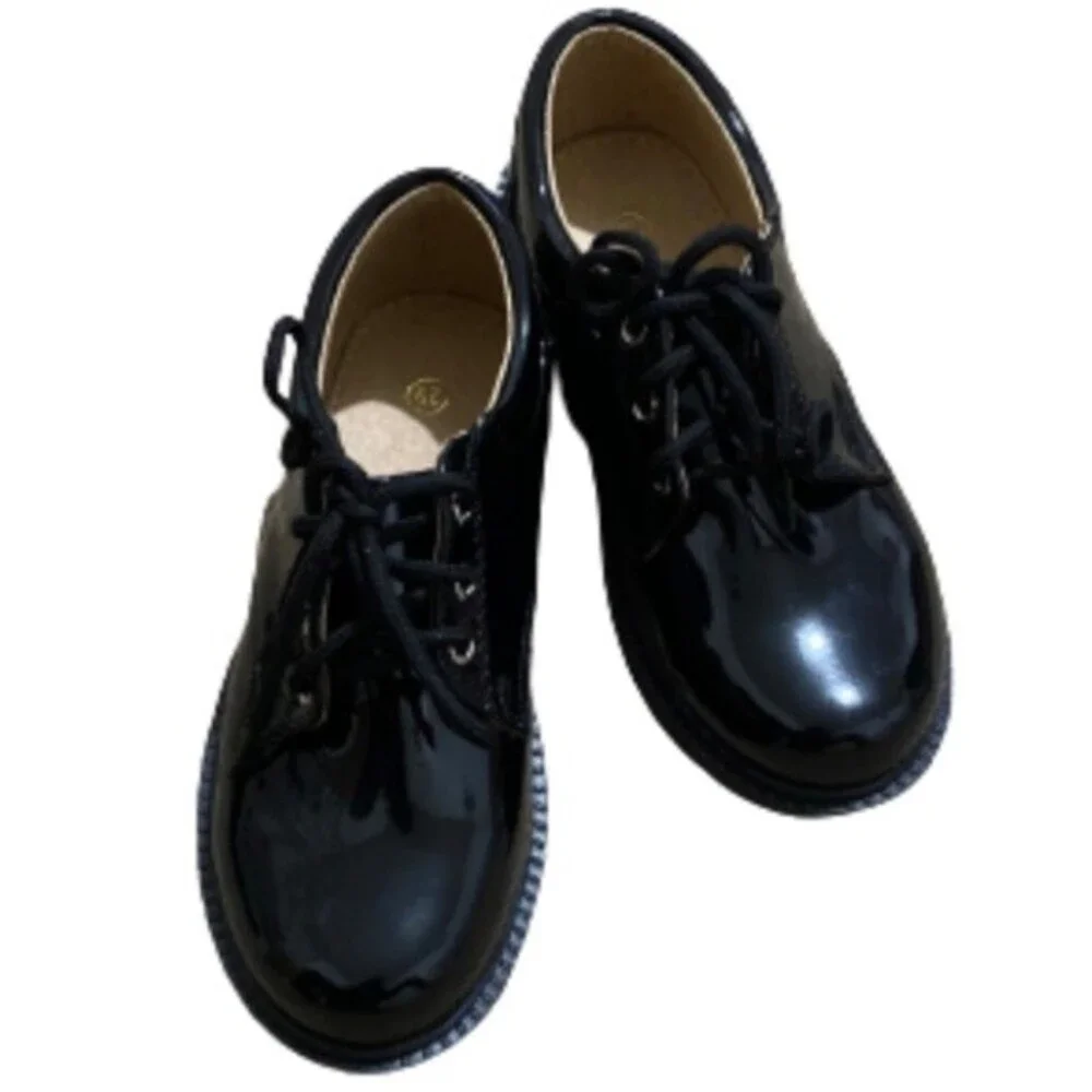 NEW LACE-UP PATENT LEATHER BLACK DRESS SHOES FOR LITTLE BOYS Sizes US 11C & 12C